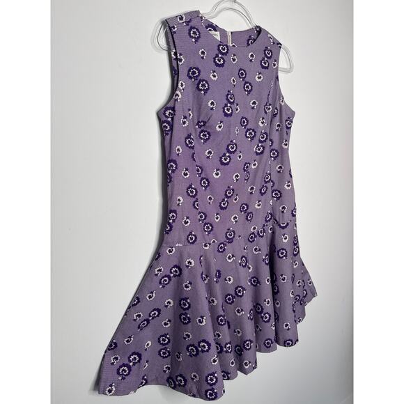 1960s Kenny Classics Purple Drop-Waist Floral Sleeveless Dress medium to large - Picture 4 of 10